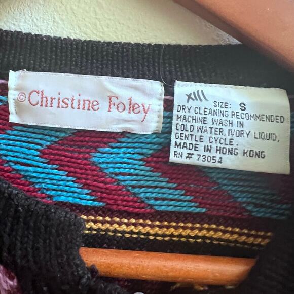 Vintage Christine Foley Hand Knit Geometric Colorful Artsy Cardigan Sweater Sz S - Picture 6 of 7
